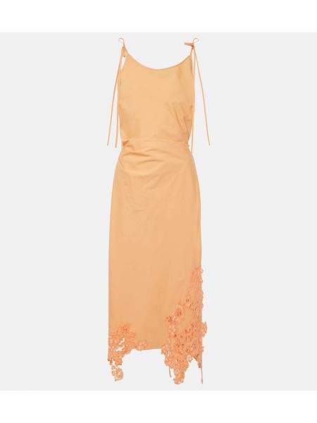 Čipkovaný bavlnený midi šaty Acne Studios oranžová