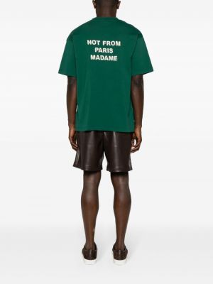 T-shirt brodé avec imprimé slogan en coton Drôle De Monsieur vert