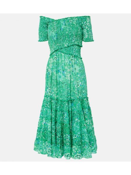 Миди рокля на цветя Poupette St Barth зелено
