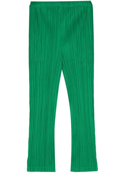 Plisované slim fit priliehavé nohavice Pleats Please Issey Miyake zelená