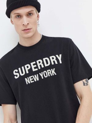 Bavlněné tričko s potiskem Superdry černé