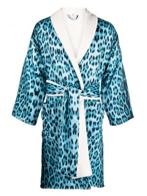 Leopardimustriga mustriline hommikumantel Roberto Cavalli sinine