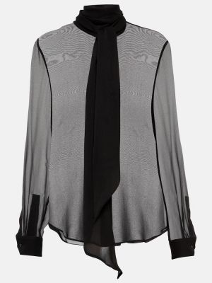 Копринена блуза от шифон Saint Laurent черно