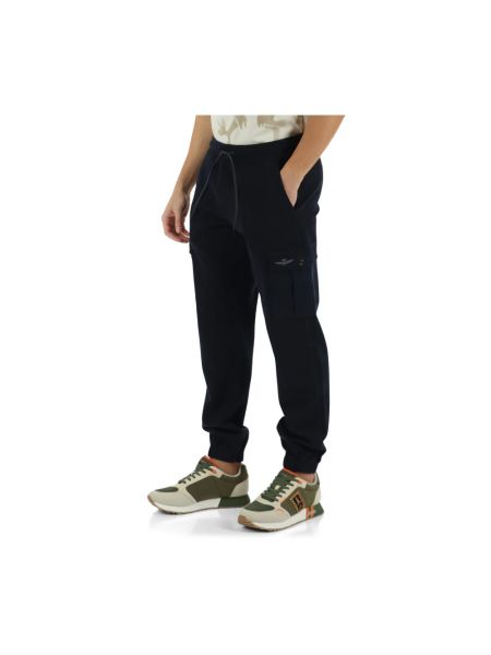 Pantalones cargo de algodón con bolsillos Aeronautica Militare azul