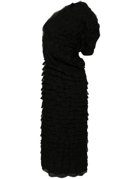 Asymetrické šaty na jedno rameno s volánmi Chloé čierna