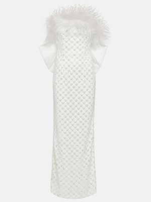 Макси рокля с пера Rebecca Vallance бяло