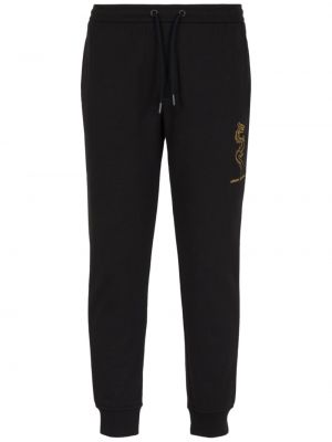 Памучни спортни панталони бродирани Armani Exchange черно