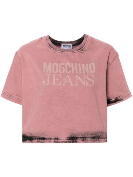 Painettu crop top Moschino Jeans pinkki