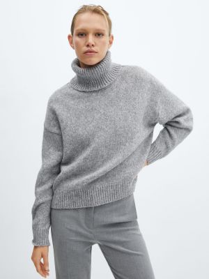 Меланжов пуловер Mango сиво
