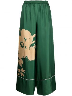 Φλοράλ παντελόνι με σχέδιο σε φαρδιά γραμμή Pierre-louis Mascia πράσινο