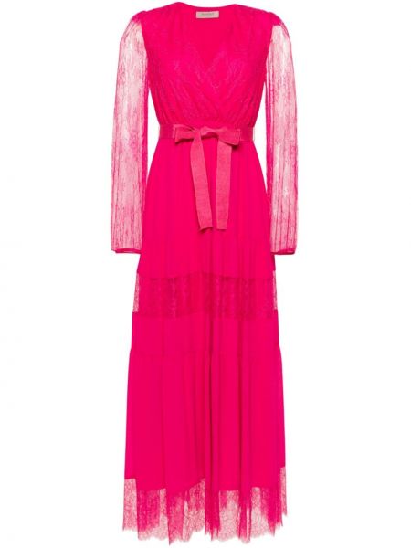 Φλοράλ βραδινό φόρεμα με δαντέλα Twinset ροζ