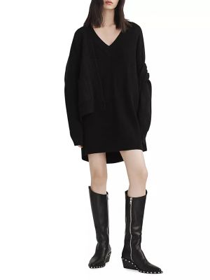 Кашемировое платье мини с принтом в елочку Rag & Bone черное