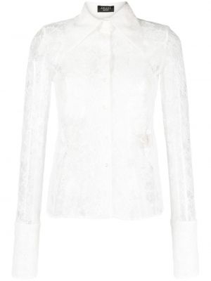 Svilena bluza s cvetličnim vzorcem s čipko A.w.a.k.e. Mode bela