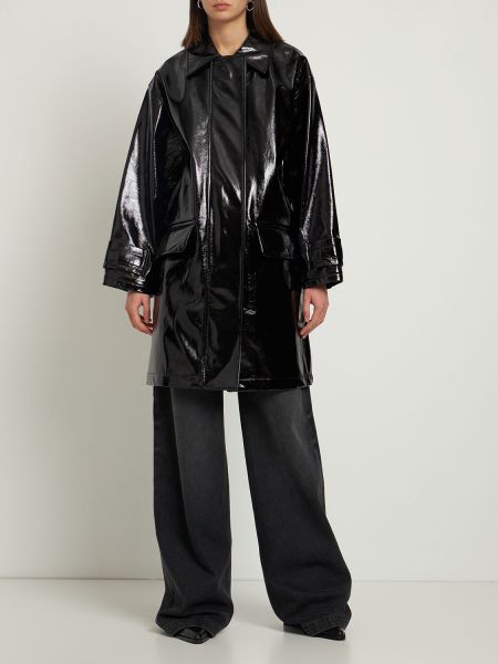 Kožený kabát z ekologickej kože Stand Studio čierna