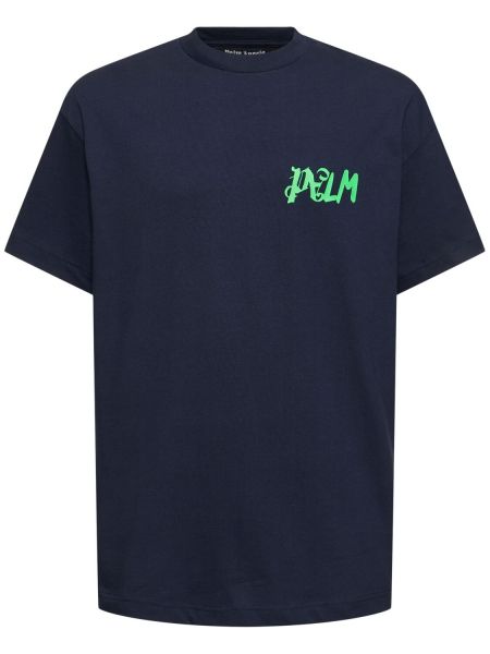 T-shirt en coton à imprimé Palm Angels bleu