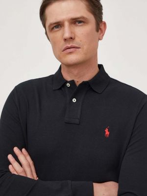 Bombažna polo majica z dolgimi rokavi Polo Ralph Lauren črna