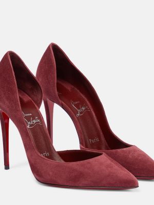 Велурени полуотворени обувки Christian Louboutin червено