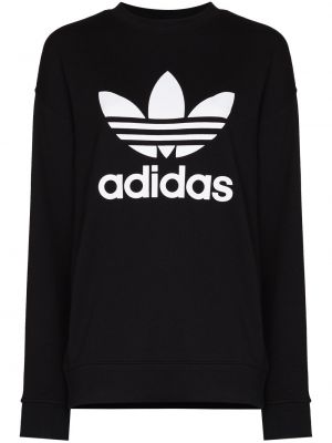 Pamučna hoodie s kapuljačom s printom Adidas crna