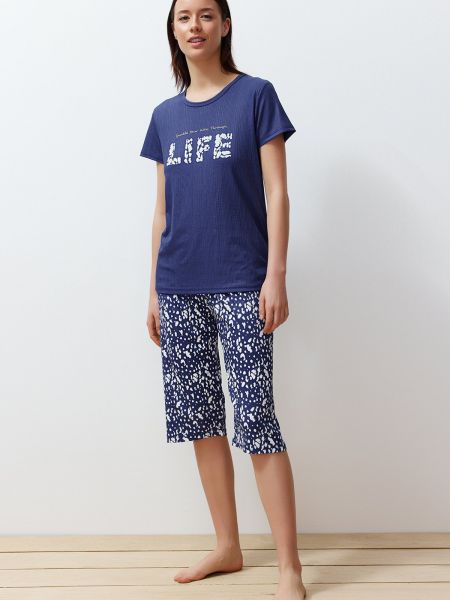 Pletena pidžama s printom Trendyol plava