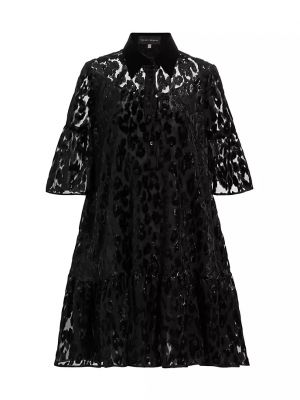 Платье длиной до колена из жаккарда и бархата Talbot Runhof черный