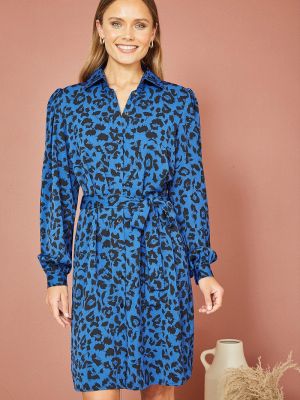 Платье с воротником с принтом с животным принтом Mela синее