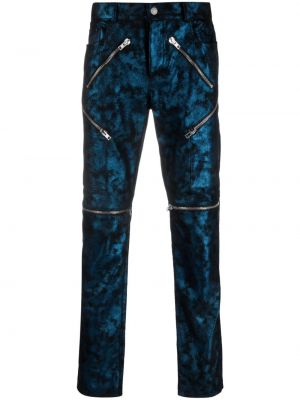 Semišové rovné kalhoty na zip s kapsami Moschino modré