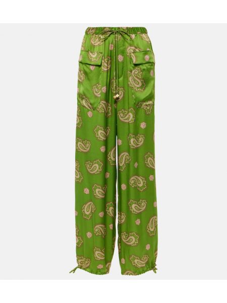 Pantaloni larghi di seta paisley Alemais verde