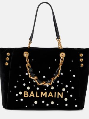 Semišová nákupná taška Balmain čierna
