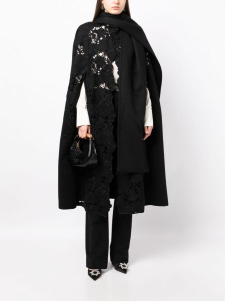 Květinový vlněný kabát Elie Saab černý