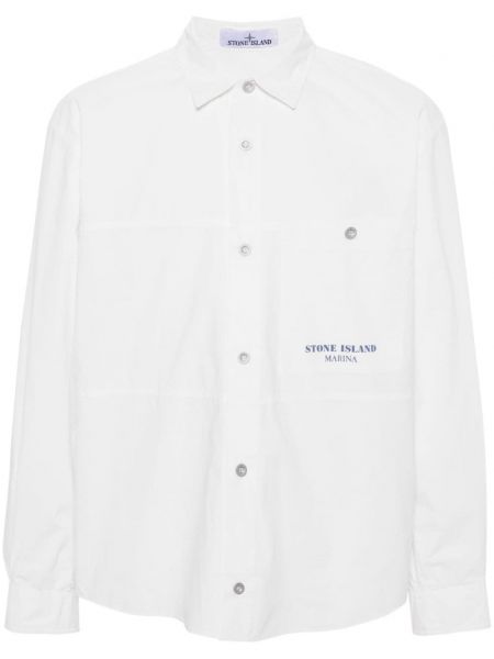 Ριγέ βαμβακερό πουκάμισο Stone Island λευκό