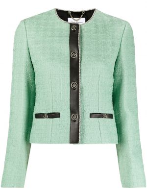 Tweed bőrdzseki Salvatore Ferragamo zöld