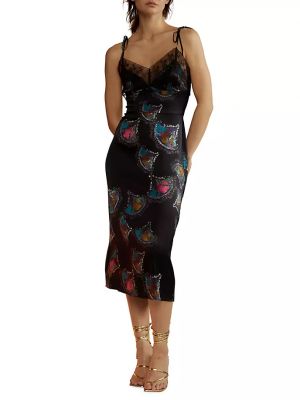 Кружевное шелковое атласное платье Cynthia Rowley черное
