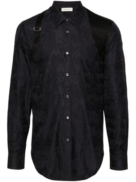 Βαμβακερό μακρύ πουκάμισο με αγκράφα Alexander Mcqueen μαύρο