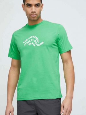 Памучна тениска с дълъг ръкав с принт Karl Lagerfeld зелено