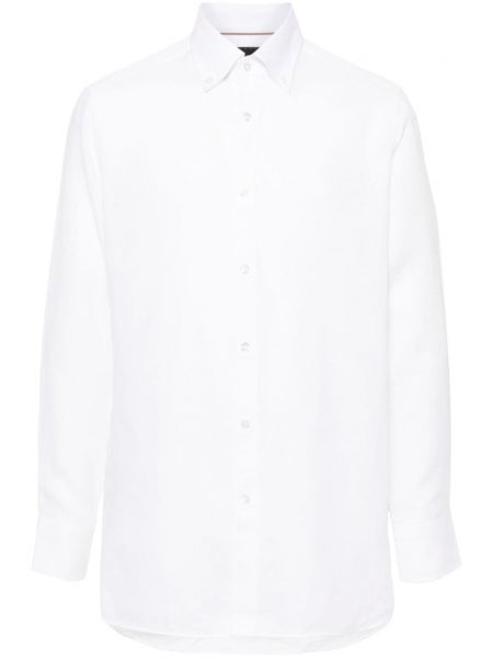 Λινό πουκάμισο με κουμπιά Boss λευκό