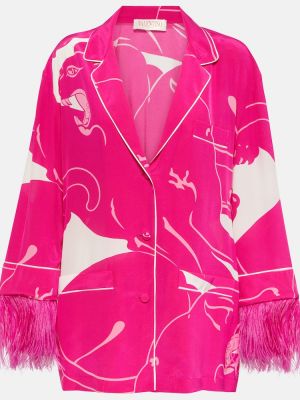 Blusa de seda con plumas de plumas Valentino rosa
