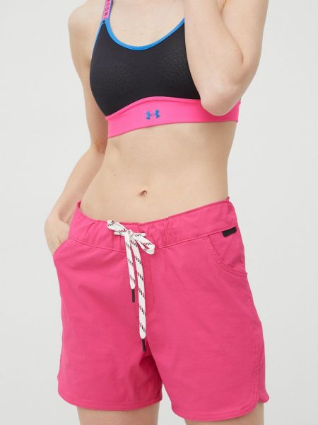 Wrangler pantaloni scurti femei, culoarea roz, neted, medium waist