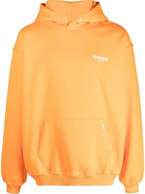 Raštuotas medvilninis džemperis su gobtuvu Represent oranžinė