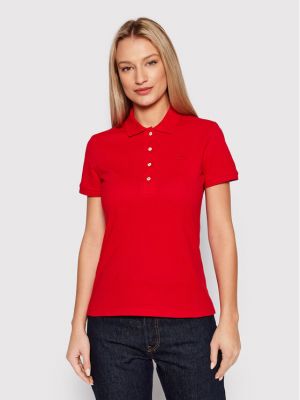 Тениска с копчета slim Lacoste червено