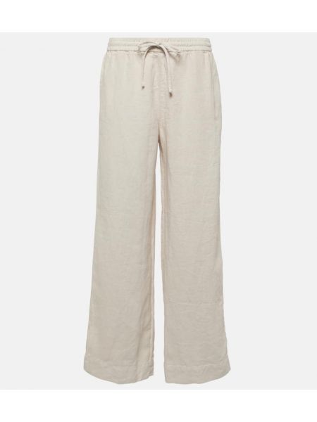 Βελούδινο λινό παντελόνι σε φαρδιά γραμμή Velvet μπεζ
