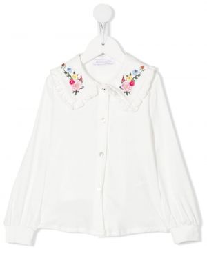 Camicia ricamata a fiori Monnalisa bianco