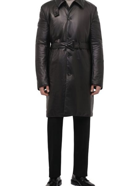Кожаное пальто Bottega Veneta черное