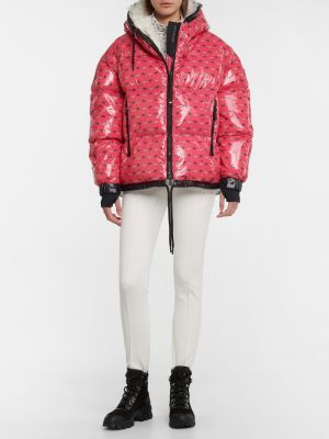 Péřová lyžařská bunda s potiskem Moncler Grenoble růžová