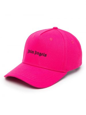 Памучна шапка с козирки бродирана Palm Angels розово