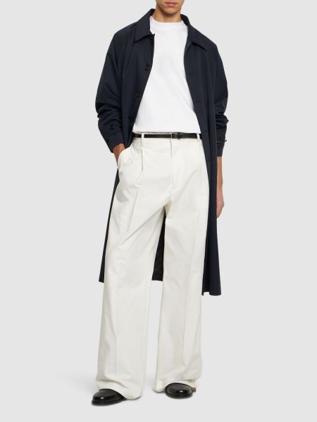 Βαμβακερό παντελόνι σε φαρδιά γραμμή Jil Sander λευκό