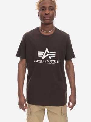 Bavlněné tričko s potiskem Alpha Industries hnědé