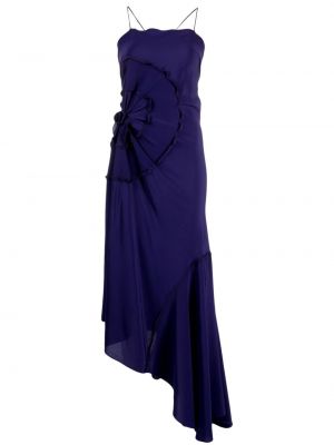 Jedwabna sukienka koktajlowa asymetryczna Victoria Beckham fioletowa