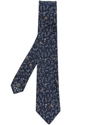 Jedwabny krawat w kwiatki Paul Smith niebieski