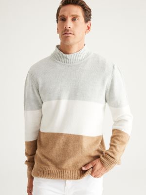 Svītrainas džemperis ar augstu apkakli Ac&co / Altınyıldız Classics pelēks
