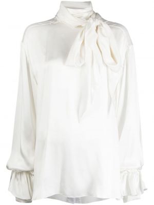 Jedwabna bluzka z kokardką Natasha Zinko biała